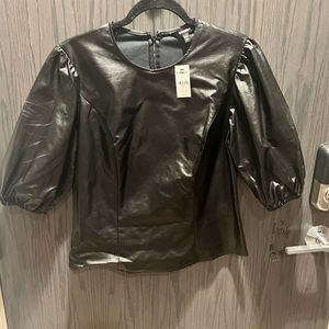 Leather Puff Sleeve Blouse